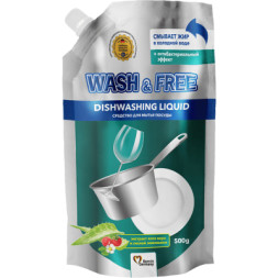 Засіб для ручного миття посуду Wash&amp;Free екстракт алое вера та лісової суниці дой-пак 500 г (4260637724670)