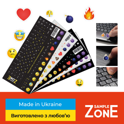 Наклейка на клавіатуру SampleZone непрозора чорна, біло-жовта (SZ-BK-YS)