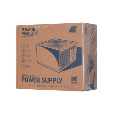 Блок живлення 2E MASTER POWER (550W), &gt;80, 80+ White, 120mm, 1xMB 24pin(20+4), 1xCPU 8pin(4+4), 3xMolex, 5xSATA, (2E-MP550-120APFC)