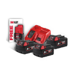 Набір акумулятор + зарядний пристрій Milwaukee Li-Ion M18 NRG-503, + 3x5Ah M18 В5, M12 B2 1x2Ah (4933451423)