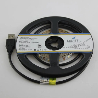 Світлодіодна стрічка LED-STIL 4000K 7,2 Вт/м 2835 60 діодів IP33 5 Вольт 700 lm нейтральне світло (DFN2835-60A4-IP33-5V)