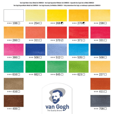 Акварельні фарби Royal Talens Van Gogh 24 кольори кювети+пензлик, метал (8712079048907)