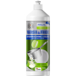 Засіб для ручного миття посуду Wash&amp;Free зелене яблуко та екстракт едельвейса 1000 г (4260637723086)