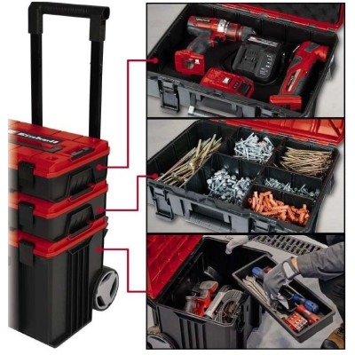 Ящик для інструментів Einhell E-Case Tower, 1 кейс S-F, 1 кейс S-F з вкладишем Grid Foam Set, 1 кейс L з колесами (4540015)