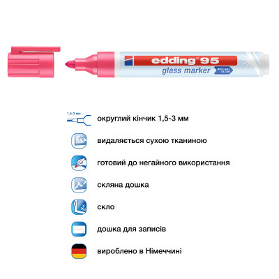 Маркер Edding Glass e-95 1,5-3 мм круглий рожевий (e-95/09)