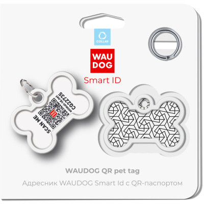 Адресник для тварин WAUDOG Smart ID з QR паспортом &quot;Геометрія&quot;, кістка 40х28 мм (0640-0202)