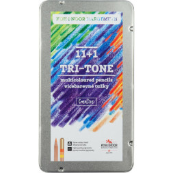 Олівці кольорові Koh-i-Noor Tri-Tone 11 + 1 олівець-блендер у метал. пеналі (3442)