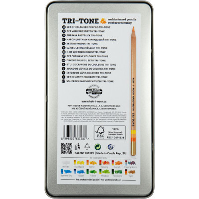 Олівці кольорові Koh-i-Noor Tri-Tone 11 + 1 олівець-блендер у метал. пеналі (3442)