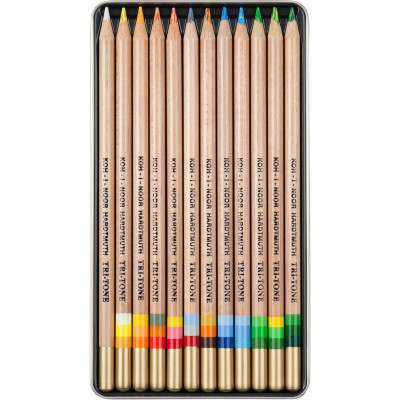 Олівці кольорові Koh-i-Noor Tri-Tone 11 + 1 олівець-блендер у метал. пеналі (3442)