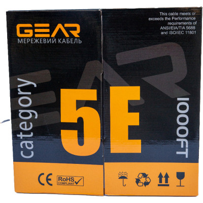 Кабель мережевий UTP 305м, cat.5e, CCA(25%), 4*2*0,51, PVC, indoor, grey GEAR (GEC-UTPCCA25051305)