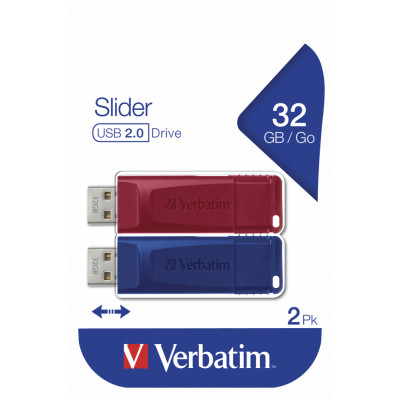 USB флеш накопичувач Verbatim 2x32GB Store&#039;n&#039;Go Slider Red/Blue USB 2.0 (49327)