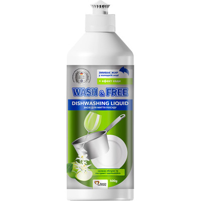 Засіб для ручного миття посуду Wash&amp;Free зелене яблуко та екстракт едельвейса 500 г (4260637724267)