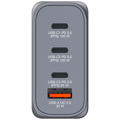 Зарядний пристрій Verbatim GaN 100 W 4 ports (2xUSB-C-100 W,USB-C 65 W /USB-A -3.0) (32202)