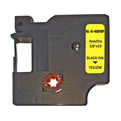 Стрічка для принтера етикеток UKRMARK RL-D-40918P-BK/YE, аналог DYMO S0720730, 9мм х 7м. (900301)