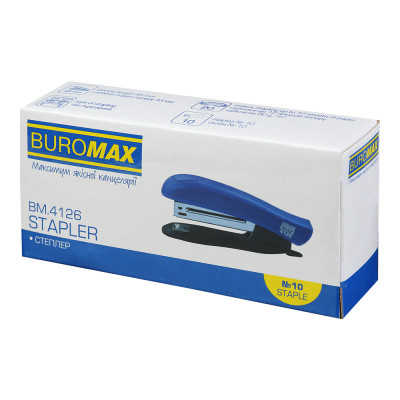 Степлер Buromax пластиковий, 12 аркушів, (скоби №10), 88 х 44 х 22 мм, синій (BM.4126-02)