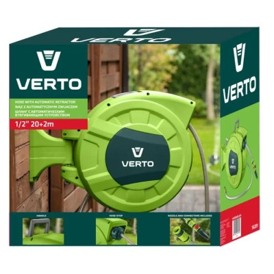 Шланг для поливу Verto на автоматичній котушці, 20м+2м, 1/2&quot; (15G891)