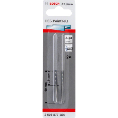 Свердло Bosch по металу HSS-PointTeQ, 1.5х18х40мм, 2шт (2.608.577.154)