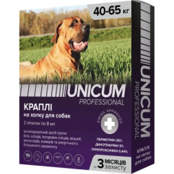Краплі для тварин Unicum Pro від бліх, вошей, волосоїдів, комарів, москітів, іксодових кліщів для собак 40-65 кг/2 шт (4820150206550)