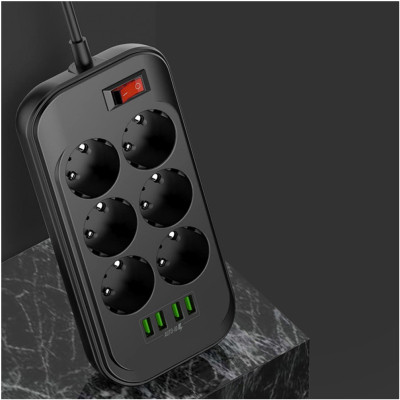 Мережевий фільтр живлення ColorWay CW-CHE64B, 6 розеток/4USB Black (CW-CHE64B)