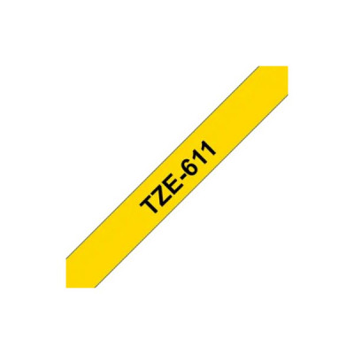 Стрічка для принтера етикеток UKRMARK B-T611P, 6мм х 8м, black on yellow, совместимая с TZe611, ламинированная (900532)