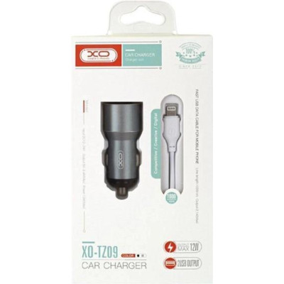 Зарядний пристрій XO TZ09 2.4A/2 USB + cable lightning Grey (XO-TZ09L-GR)