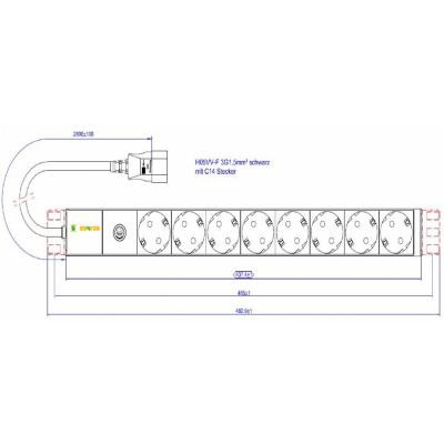 Силовий блок Conteg 19&quot; 1U w/PDU 8xSchuko, вилка C14, кабель 2м (DP-RP-08-SCHUF-IEEC14/S)