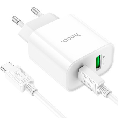 Зарядний пристрій HOCO C80A Plus Rapido PD20W+QC3.0 charger set(C to C) White (6931474779908)