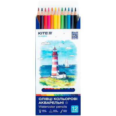 Олівці кольорові Kite Classic акварельні, 12 кольорів (K-1049)