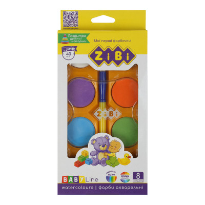 Акварельні фарби ZiBi BABY Line JUMBO водорозчинні 12 кольорів, з пензлем (ZB.6580)