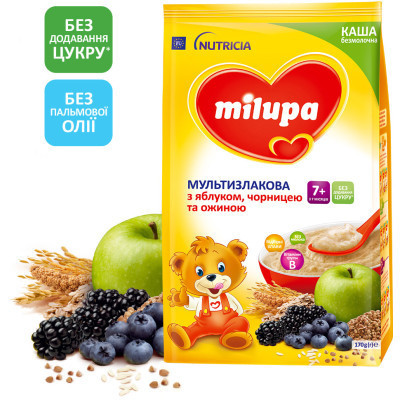 Дитяча каша Milupa Мультизлакова з яблуком, чорницею й ожиною для дітей від 7 місяців 170 г (5900852044243)