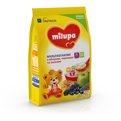 Дитяча каша Milupa Мультизлакова з яблуком, чорницею й ожиною для дітей від 7 місяців 170 г (5900852044243)