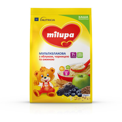 Дитяча каша Milupa Мультизлакова з яблуком, чорницею й ожиною для дітей від 7 місяців 170 г (5900852044243)