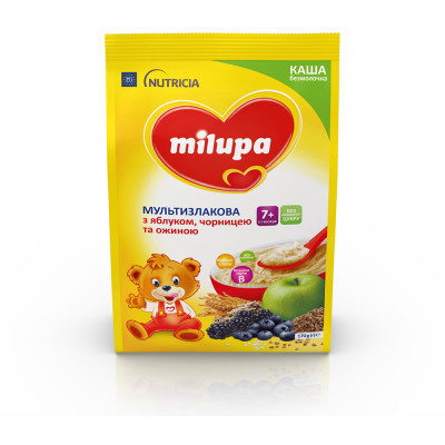 Дитяча каша Milupa Мультизлакова з яблуком, чорницею й ожиною для дітей від 7 місяців 170 г (5900852044243)