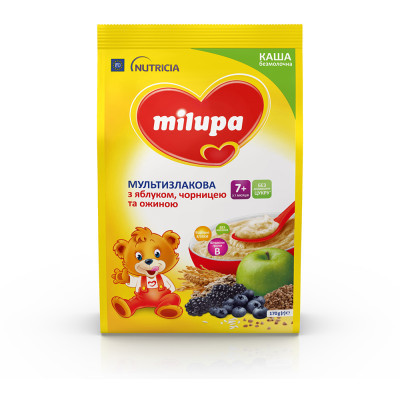Дитяча каша Milupa Мультизлакова з яблуком, чорницею й ожиною для дітей від 7 місяців 170 г (5900852044243)