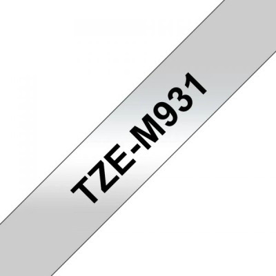 Стрічка для принтера етикеток UKRMARK B-TM931P, 12мм х 8м, black on matte silver, совместимая с TZeM931, ламинированная (900500)