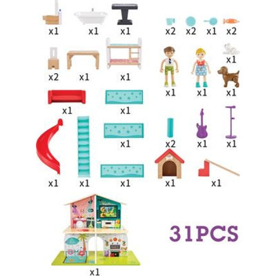 Ігровий набір Hape Ляльковий будинок з гіркою, меблями та аксесуарами (E3411)