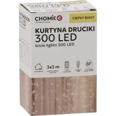 Гірлянда Chomik Штора 3 х 3 м 300 LED Теплий білий USB з пультом (5900779879997)