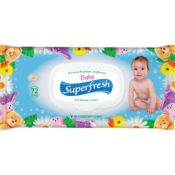 Дитячі вологі серветки Superfresh Baby chamomile з клапаном 72 шт (4820048488044)