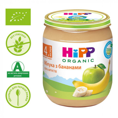 Дитяче пюре HiPP Яблука з бананами, 125 г (9062300138723)