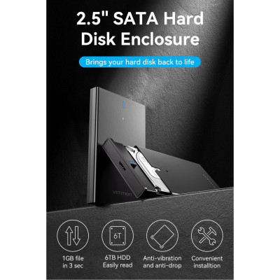Кишеня зовнішня Vention 2.5&quot; HDD/SSD USB 3.0 Micro-B Black (KPAB0)