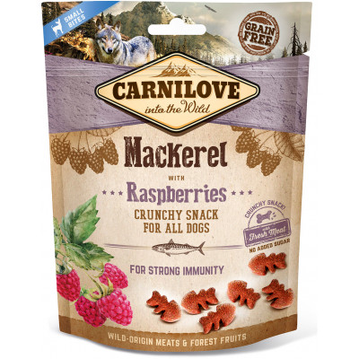 Ласощі для собак Carnilove Crunchy Snack зі скумбрією, малиною і м&#039;ясом 200 г (8595602528875)