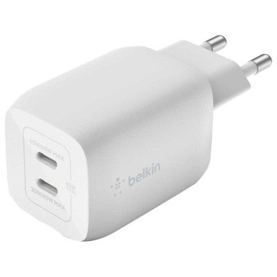 Зарядний пристрій Belkin 65W 2хUSB-С GAN PD PPS white (WCH013VFWH)