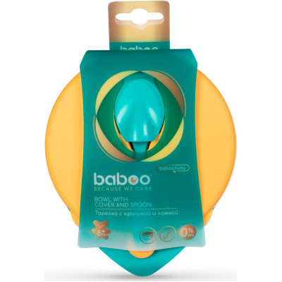 Тарілка дитяча Baboo з кришкою та ложечкою, від 6 місяців (зелено-помаранчева) (9-028)