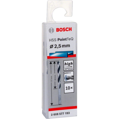 Свердло Bosch по металу HSS-PointTeQ, 2.5х30х57мм, 10шт (2.608.577.193)