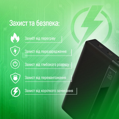 Батарея універсальна ColorWay 20 000 mAh PD/65W, QC/3.0, black (CW-PB200LPA3BK-PDD)