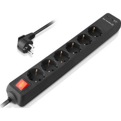 Мережевий подовжувач REAL-EL RS-PROTECT 605 3m, black (EL122300041)