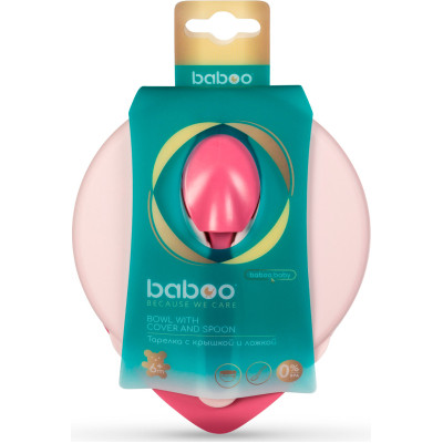 Тарілка дитяча Baboo з кришкою та ложечкою, від 6 місяців (рожева) (9-027)