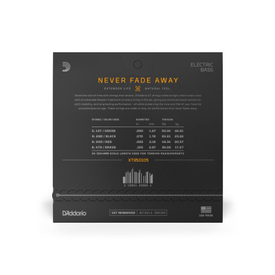 Струни для гітари D&#039;Addario XT Bass Nickel Plated Steel Medium (50-105) (XTB50105)