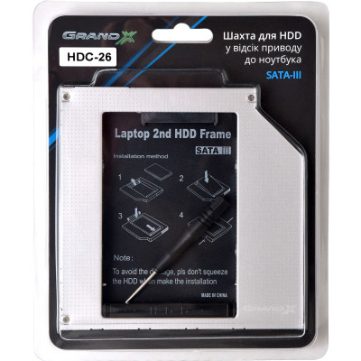 Фрейм-перехідник Grand-X HDD 2.5&#039;&#039; to notebook 9.5 mm ODD SATA3 (HDC-26)