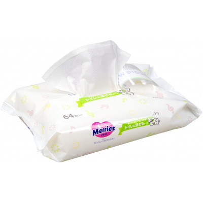 Дитячі вологі серветки Merries Flushable запасний блок 64 шт (4901301239983)